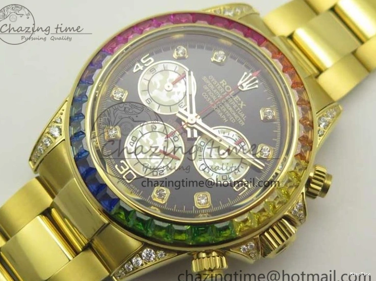 MiroTime 0307 Daytona 116589RBOW YG Rainbow Crystal BLF Best Edition Black Dial on YG Bracelet A ZeroBulk 3352
